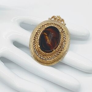 Vintage Florenza Intaglio Carved Tortoise Shell Brooch